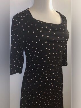 LOFT Black Dress with Cream Polka Dots